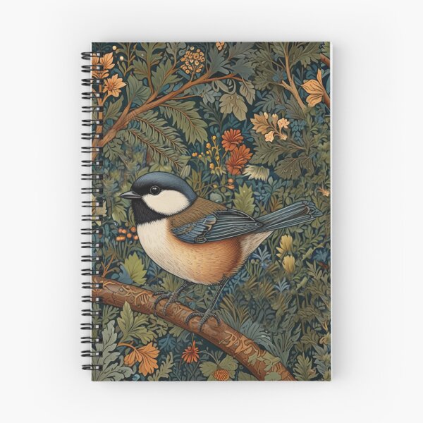 Item preview, Chickadee Bird in woodland landscape art nouveau stlye designed and sold by hollycooper.