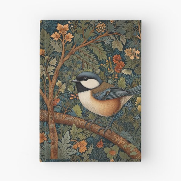 Item preview, Chickadee Bird in woodland landscape art nouveau stlye designed and sold by hollycooper.