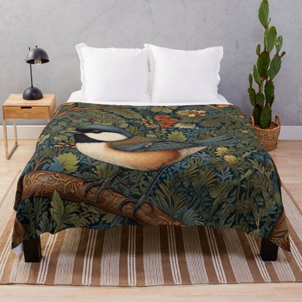 Item preview, Chickadee Bird in woodland landscape art nouveau stlye designed and sold by hollycooper.