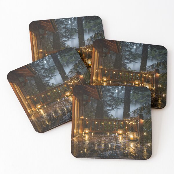 Item preview, Cozy Forest Cabin at Night in Heavy Rain – Atmospheric Woodland Retreat designed and sold by athanasioungr.