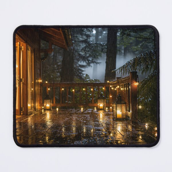 Item preview, Cozy Forest Cabin at Night in Heavy Rain – Atmospheric Woodland Retreat designed and sold by athanasioungr.