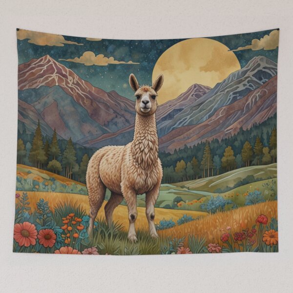 Item preview, Retro boho chic Llama Alpaca mountain scene designed and sold by hollycooper.