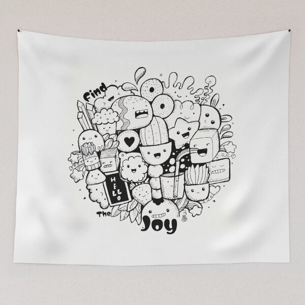 Item preview, Find The Joy | Cute Kawaii Doodle Art (Black & White) designed and sold by Unstocks.