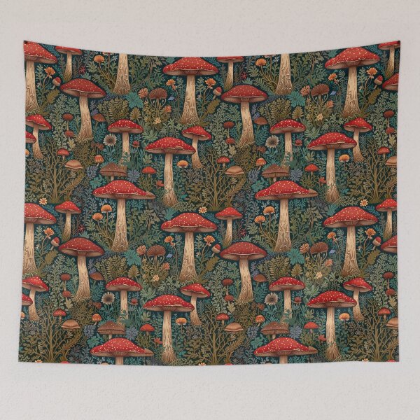 Artikelvorschau, Retro roter Pilz florales Vintage-Muster entworfen und verkauft von hollycooper.