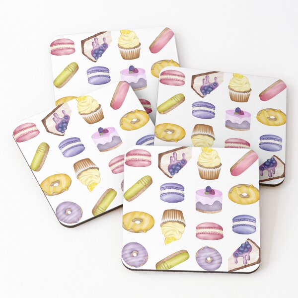 Item preview, Watercolor Sweets Patisserie Macarons Eclairs Donuts Cakes Tea Party designed and sold by katasonovaart.