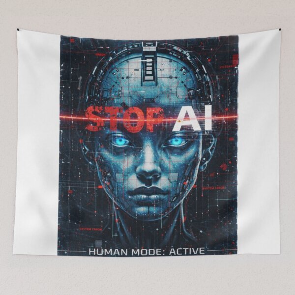 Item preview, Human Mode: Active – Cyberpunk AI Portrait designed and sold by OxiSkor.