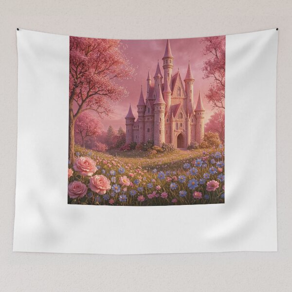 Item preview, Dreamy Pink Fairy Tale Castle in Blooming Spring Garden designed and sold by AmaliaV92.