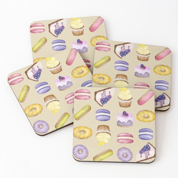 Item preview, Watercolor Sweets Patisserie Macarons Eclairs Donuts Cakes Tea Party designed and sold by katasonovaart.