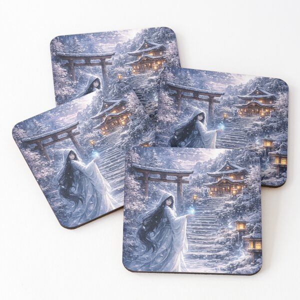 Item preview, The Snow Woman (Yuki-onna) in a mystical Japanese winter landscape designed and sold by Kallandra.