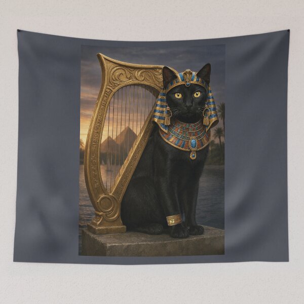 Item preview, Bastet of Kemet with the Sacred Egyptian Harp designed and sold by TuyaArts.