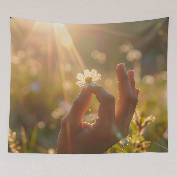 Item preview, White Flower with Golden Light – Zen Nature Wall Decoration designed and sold by Schoenenwald - Illustrations Uniques et Originales.