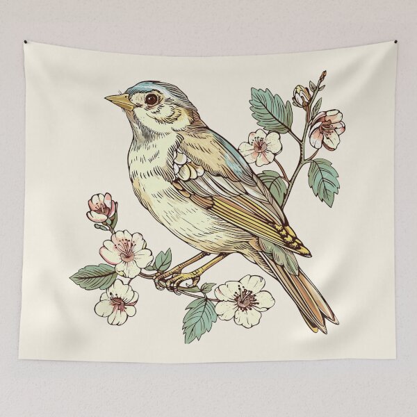 Item preview, Delicate bird on a cherry tree branch designed and sold by OtterFactory.