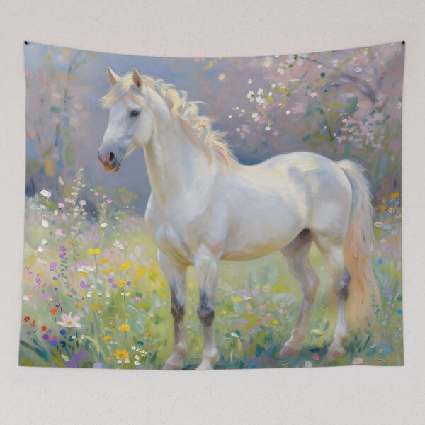 Item preview, White Horse Among Flowers designed and sold by ChanceTwoArt.