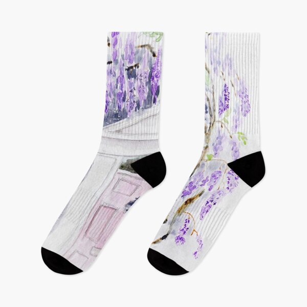 Item preview, purple wisteria and pink door watercolour painting  designed and sold by ColorandColor.
