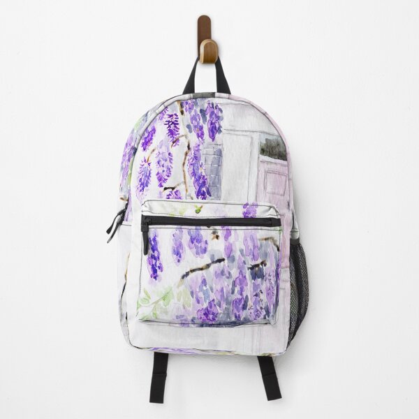 Item preview, purple wisteria and pink door watercolour painting designed and sold by ColorandColor.