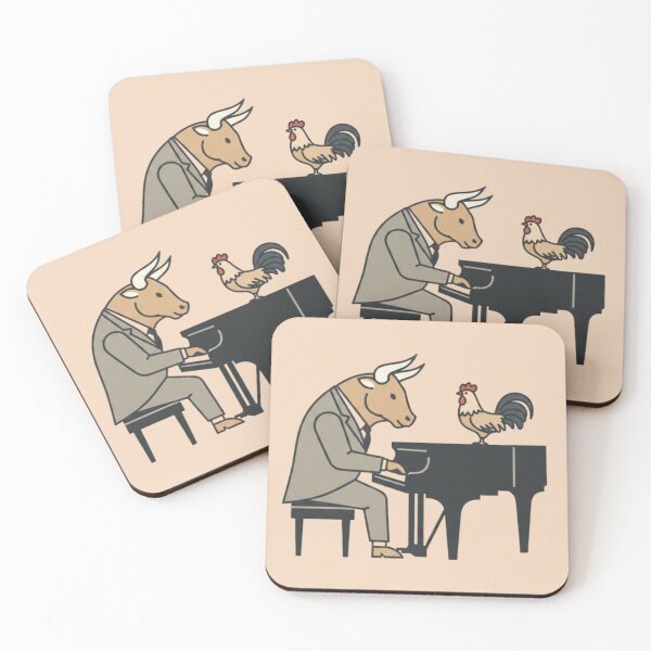 Item preview, Whimsical Bull Piano Player with Rooster designed and sold by Dogandesighn.
