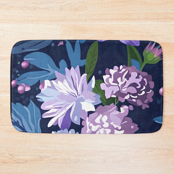 Item preview, Large floral patterns in mauve, blue and purple against a dark background designed and sold by Halfstone.