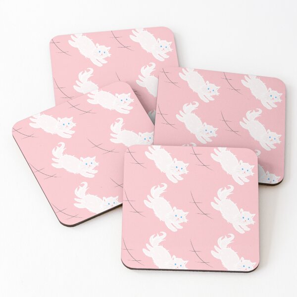 Item preview, Jumping cute white kitty cat (pink pattern) designed and sold by Tiny-Sugar-Dove.