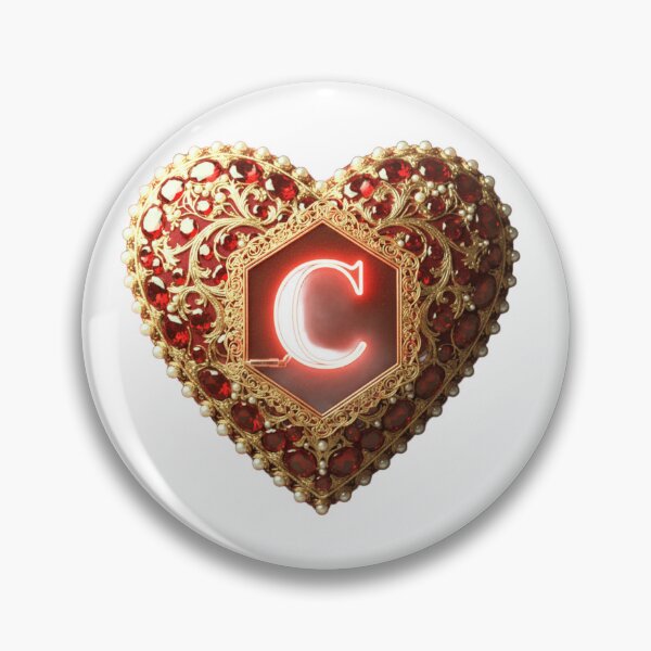 Item preview, Luxury Ruby Heart Monogram Letter C - Golden Filigree Jewelry Art designed and sold by Fatomfatom.