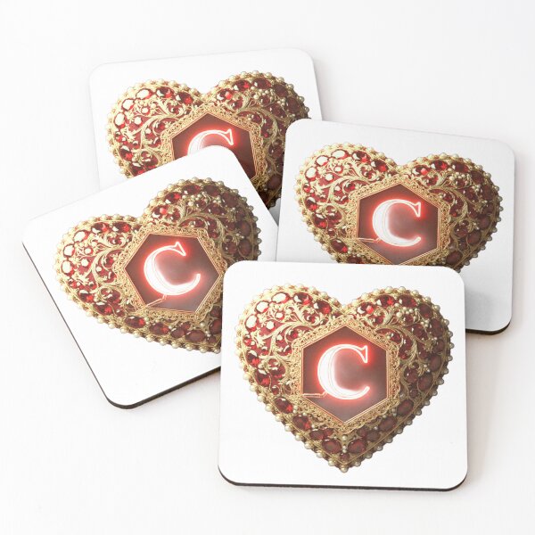 Item preview, Luxury Ruby Heart Monogram Letter C - Golden Filigree Jewelry Art designed and sold by Fatomfatom.