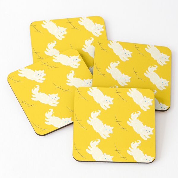 Item preview, Jumping cute white kitty cat (yellow pattern) designed and sold by Tiny-Sugar-Dove.