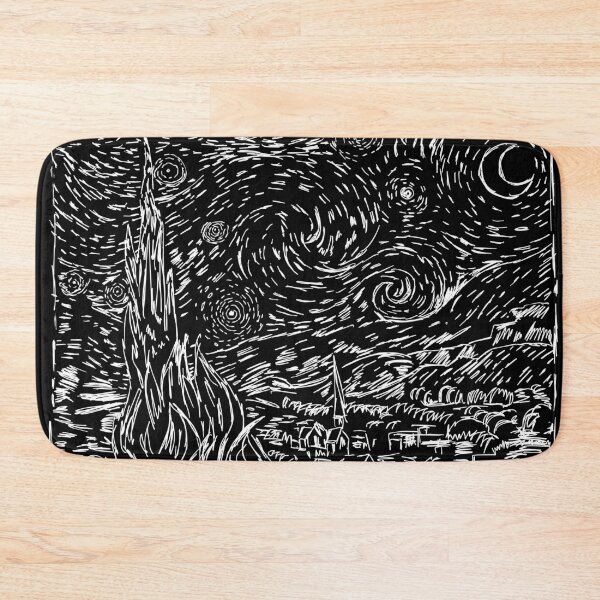 Item preview, Starry night VanGogh inspired  pen and ink drawing | woodblock print designed and sold by petalecho.
