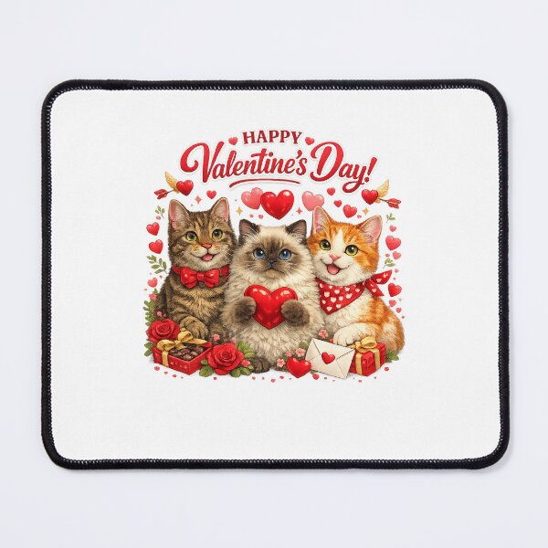Item preview, Happy Valentine’s Day Cat Illustration – Grey Tabby Teo, Persian Bella & Orange Tabby Nico – Cute Cat Love Art designed and sold by Olivellaco.