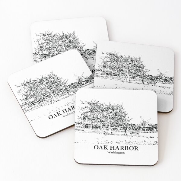 Item preview, Oak Harbor WA - Ink Cityscape Illustration designed and sold by Lakeric Cityscapes.