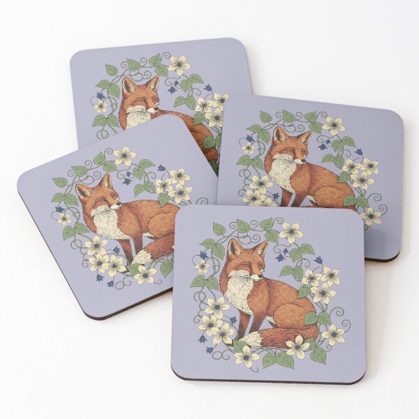 Item preview, Vintage Red Fox Floral Wreath Nature Art designed and sold by BirdsnStuff.