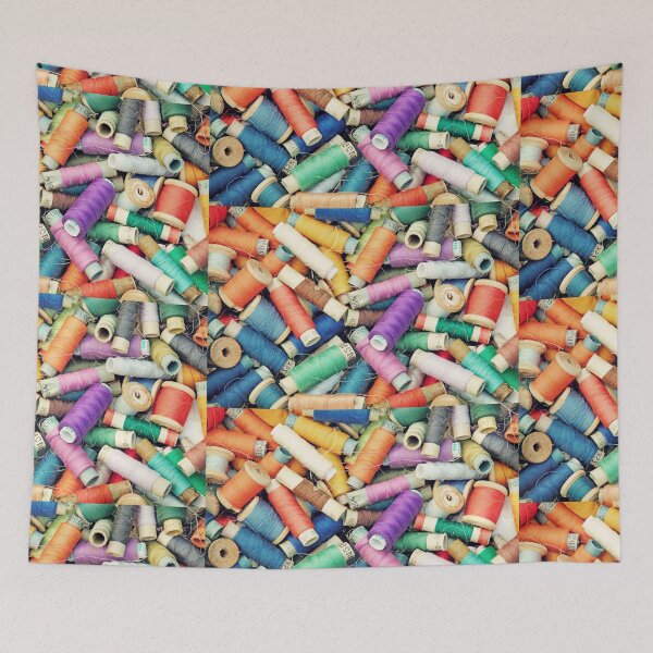 Item preview, Heap of multicolored sewing threads in spools as background. designed and sold by IaroslavB.
