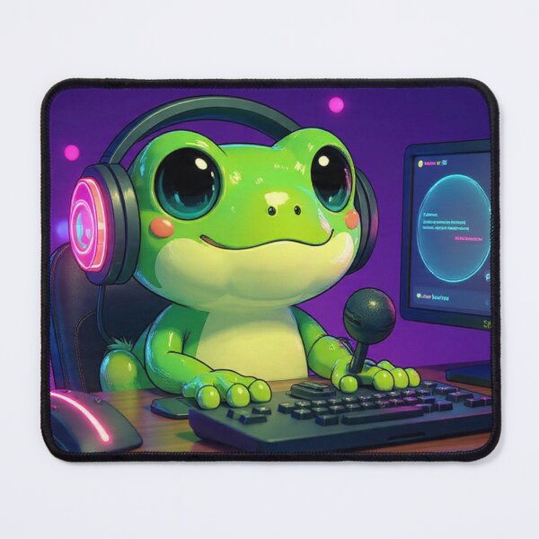 Item preview, Cute gamer frog streaming at his glowing desk designed and sold by The Strongest Froggy.