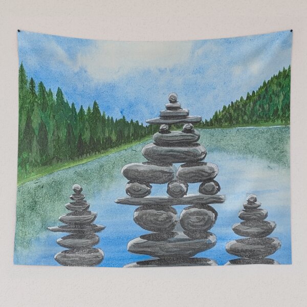 Item preview, Rock cairns at the lake  designed and sold by Matt Starr Fine Art .