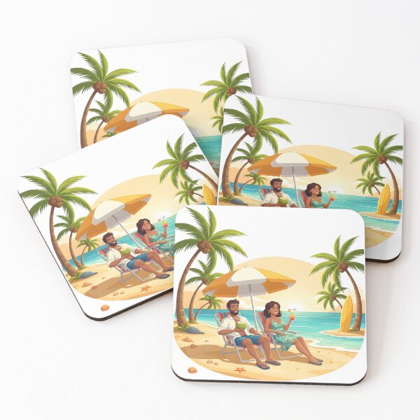 Item preview, Relaxing Couple on Tropical Beach with Summer Drinks designed and sold by VibranPalette.