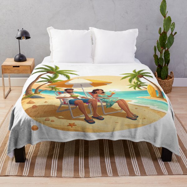 Item preview, Relaxing Couple on Tropical Beach with Summer Drinks designed and sold by VibranPalette.