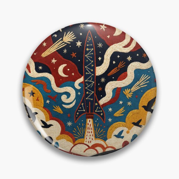 Aperçu de l'œuvre Embroidered Folk Art Cosmic Rocket Launch Illustration créée et vendue par OjingO.