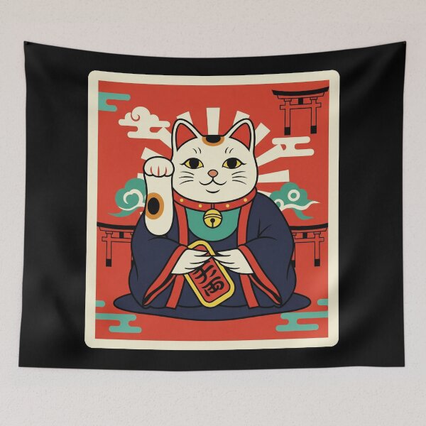 Item preview, Maneki Neko Red Lucky Cat Japanese Art designed and sold by JordynLadukeg65.