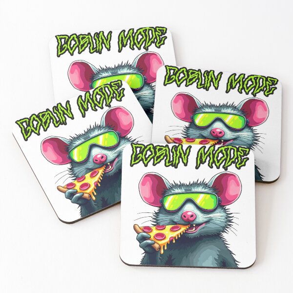 Item preview, Goblin Mode Neon Rat Eating Pizza - Cyberpunk designed and sold by The Grumpy Pet Club.
