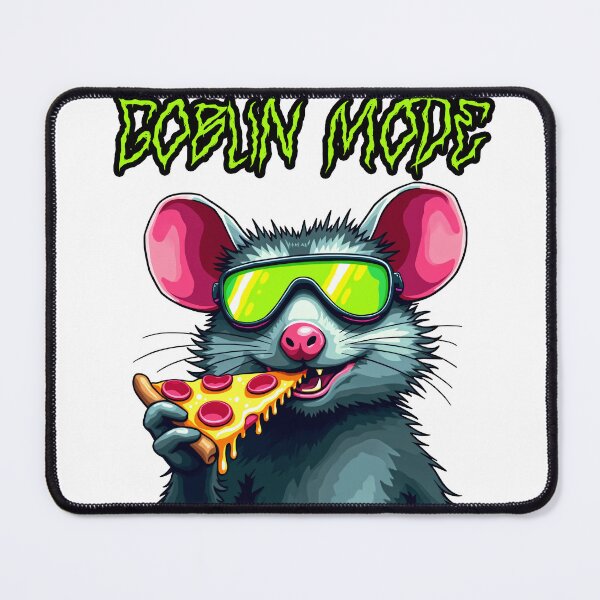 Item preview, Goblin Mode Neon Rat Eating Pizza - Cyberpunk designed and sold by The Grumpy Pet Club.