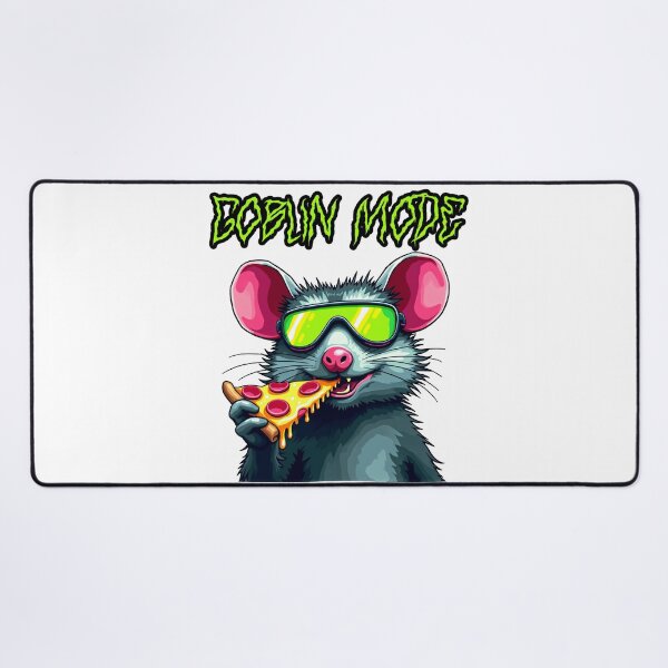 Item preview, Goblin Mode Neon Rat Eating Pizza - Cyberpunk designed and sold by The Grumpy Pet Club.