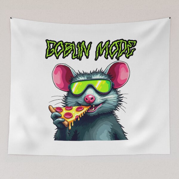 Item preview, Goblin Mode Neon Rat Eating Pizza - Cyberpunk designed and sold by The Grumpy Pet Club.