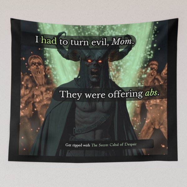 Item preview, Demon Gym Meme – Dark Fantasy Fitness Humor designed and sold by The Secret Cabal of Despair.