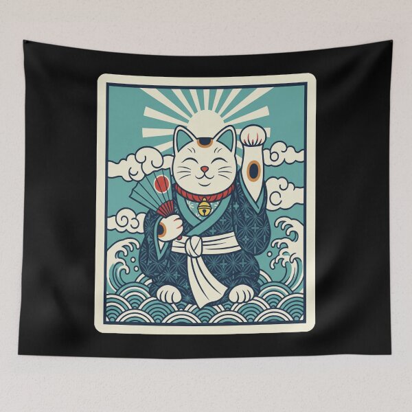 Item preview, Maneki Neko Blue Lucky Cat Japanese Art designed and sold by JordynLadukeg65.