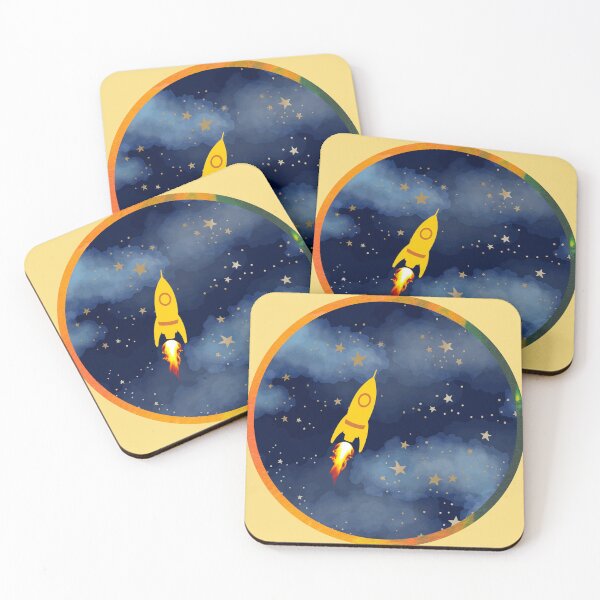 Item preview, Yellow Rocket Ship Starry Space Art designed and sold by 3DDesignSpot.