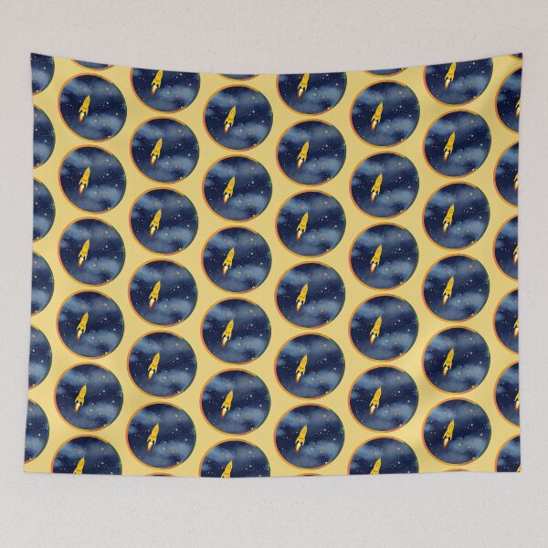 Item preview, Yellow Rocket Ship Starry Space Art designed and sold by 3DDesignSpot.