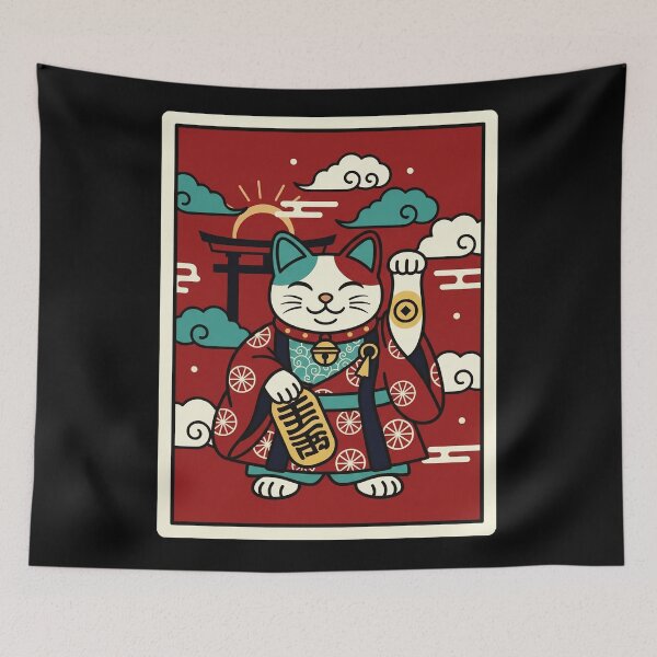 Item preview, Calico Maneki Neko Red Lucky Cat Japanese Art designed and sold by JordynLadukeg65.