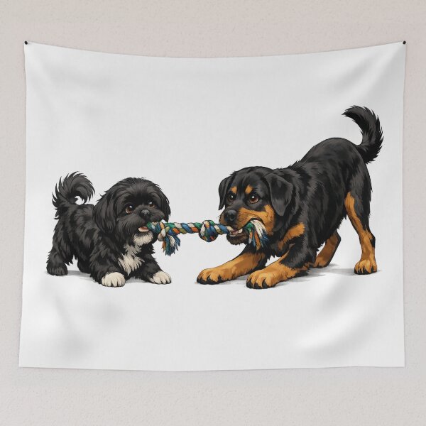 Item preview, Cute Dog Tug of War T-Shirt | Shih Tzu and Labrador Rottweiler Mix Playing | Dog Best Friends Graphic Tee | Pet Lover Gift designed and sold by Olivellaco.