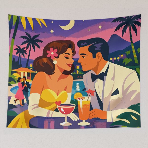 Item preview, Retro Hollywood Valentine Date Night by the Pool – Vintage Romance Art designed and sold by RosieKingArt.
