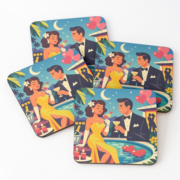 Item preview, Retro Hollywood Valentine Poolside Cocktail Date – Vintage Romance Art designed and sold by RosieKingArt.