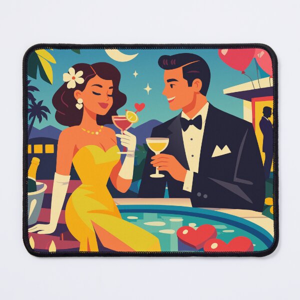 Item preview, Retro Hollywood Valentine Poolside Cocktail Date – Vintage Romance Art designed and sold by RosieKingArt.