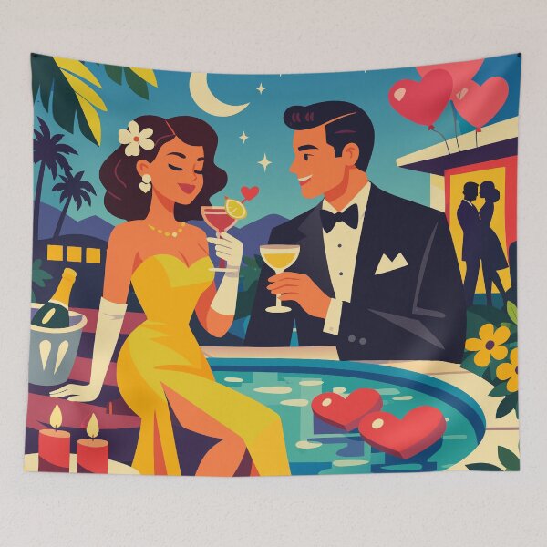 Item preview, Retro Hollywood Valentine Poolside Cocktail Date – Vintage Romance Art designed and sold by RosieKingArt.